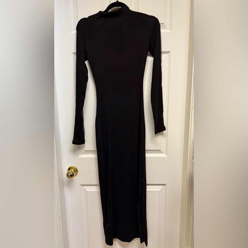 Commence Tulle-Sleeve Plain Slim Dress